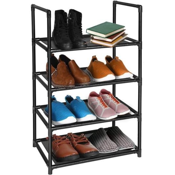 barsone 4 Tier Small Shoe Rack, 6-8 Pairs Shoe Tower Rack for Small Space